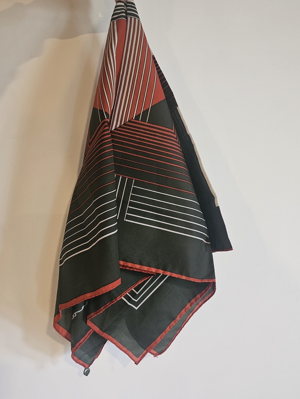 Vintage Leonardi Geometric Square Scarf in Green & Orange